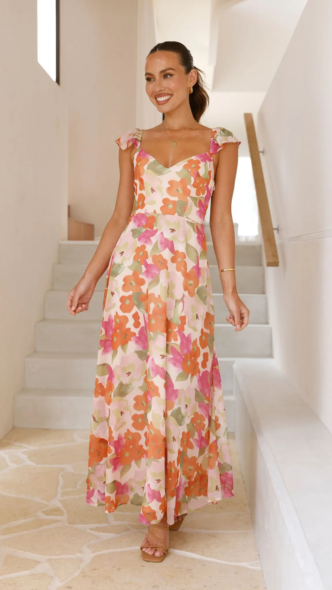 Calais Maxi Dress - Orange Floral Billy J