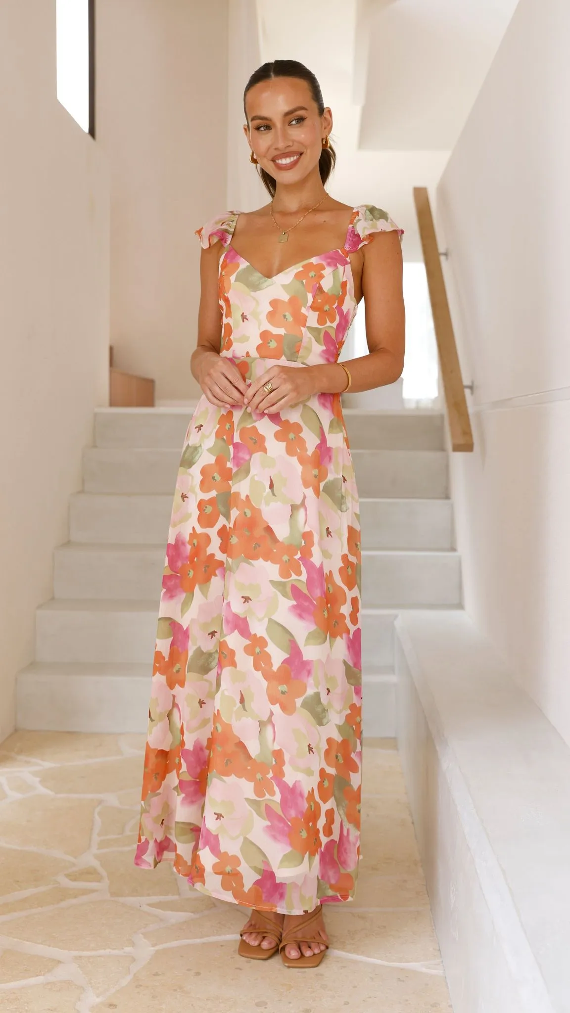 Calais Maxi Dress - Orange Floral Billy J