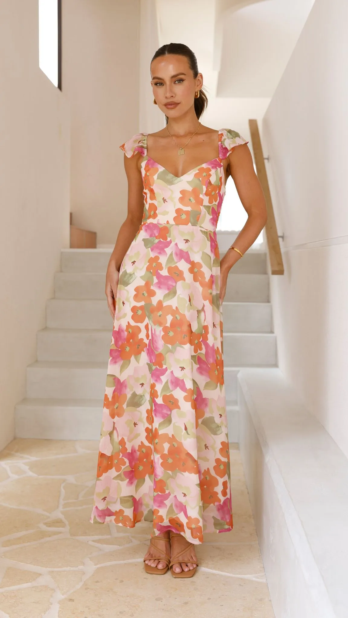 Calais Maxi Dress - Orange Floral Billy J