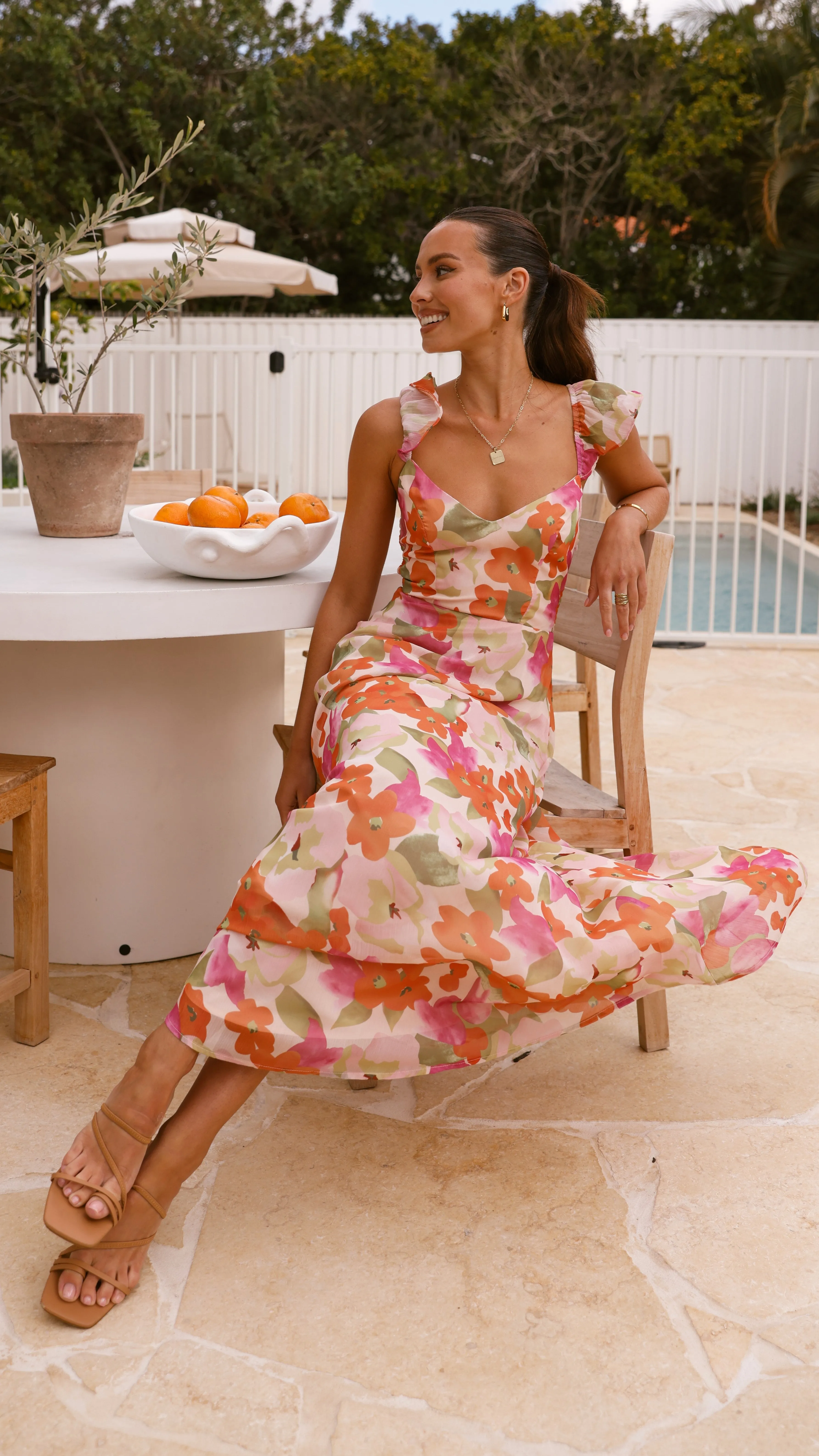 Calais Maxi Dress - Orange Floral Billy J