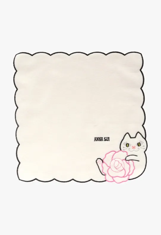 Cat Embroidery Rose Washcloth Annasui