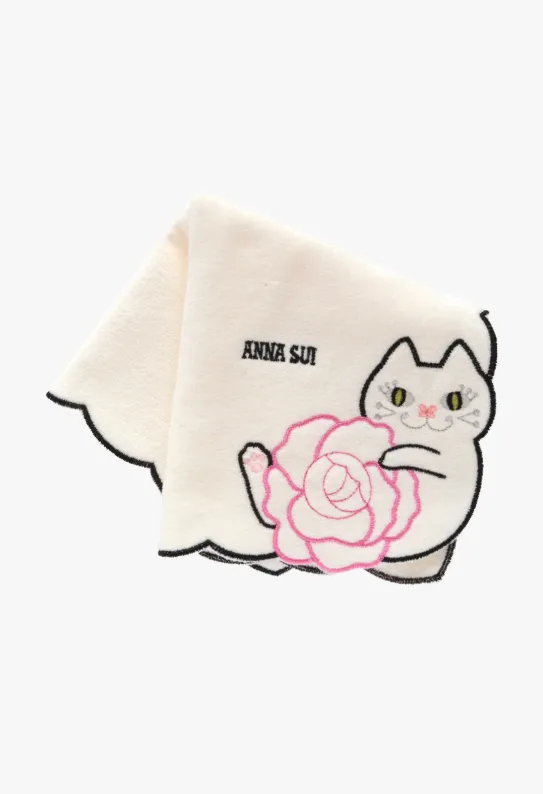 Cat Embroidery Rose Washcloth Annasui