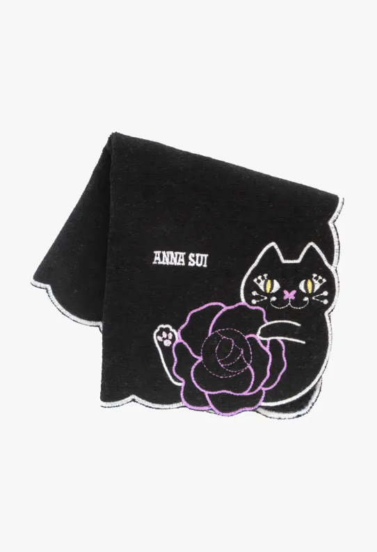 Cat Embroidery Rose Washcloth Annasui
