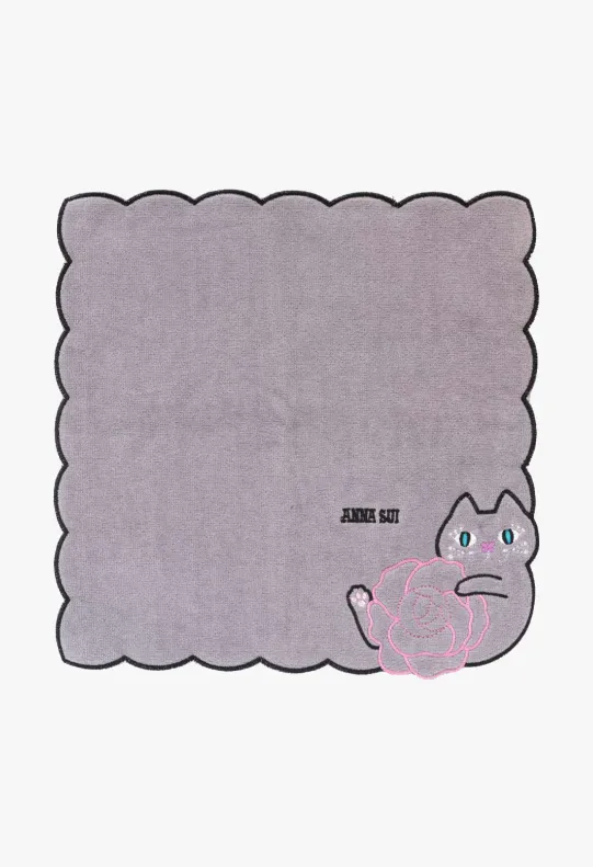 Cat Embroidery Rose Washcloth Annasui