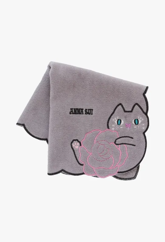 Cat Embroidery Rose Washcloth Annasui