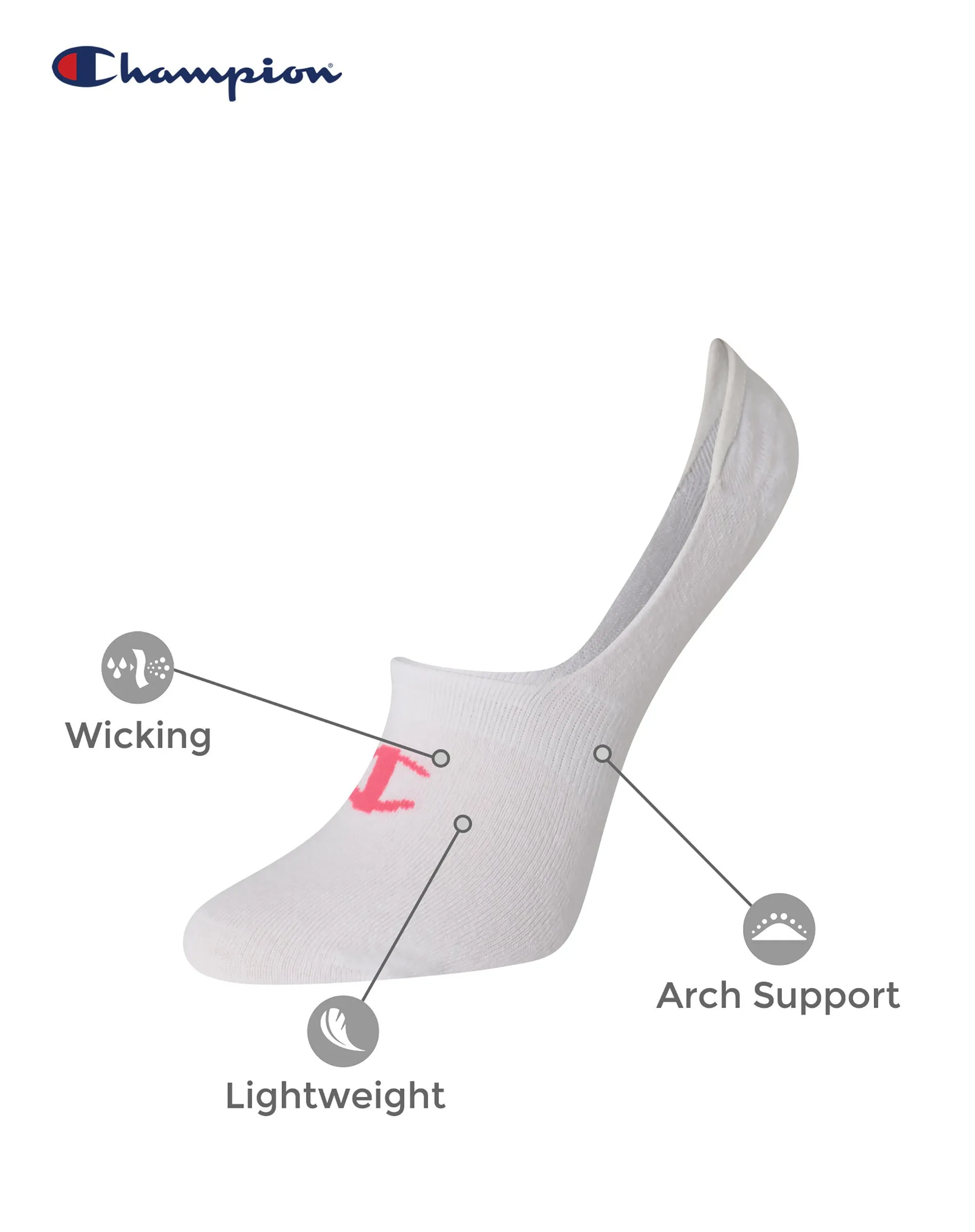 Champion Women's 6 Pack Invisible Liner Socks