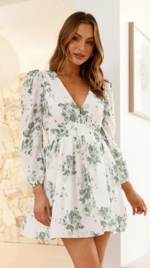 Charlotte Mini Dress - Green/White Floral Billy J