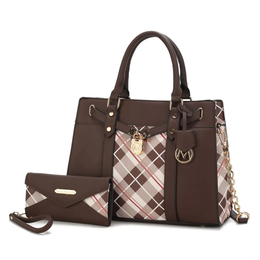 Christine Plaid Vegan Leather Womens Satchel Bag with wallet  6