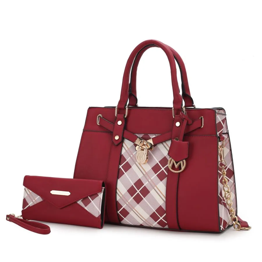 Christine Plaid Vegan Leather Womens Satchel Bag with wallet  6