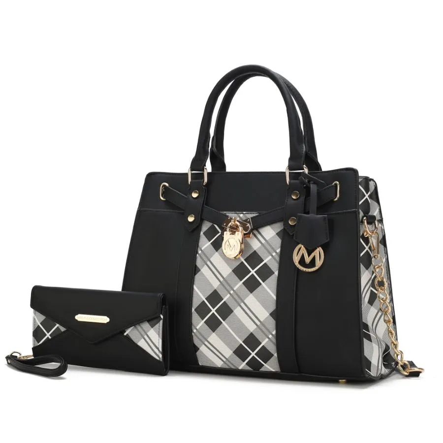 Christine Plaid Vegan Leather Womens Satchel Bag with wallet  6
