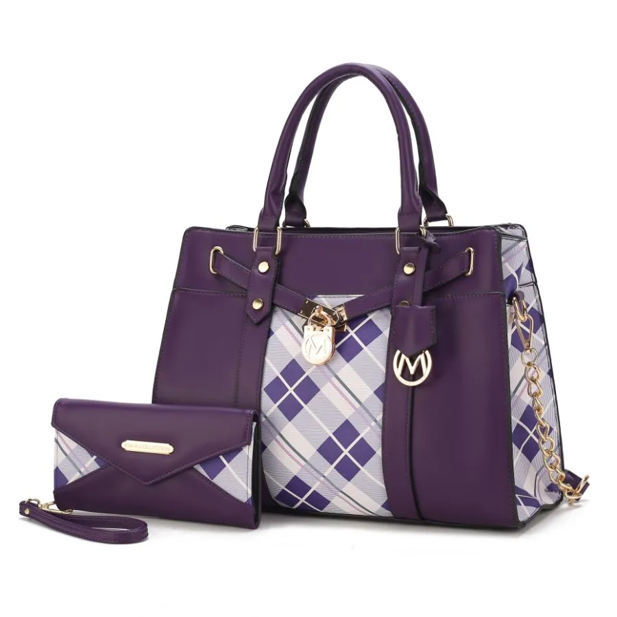 Christine Plaid Vegan Leather Womens Satchel Bag with wallet  6