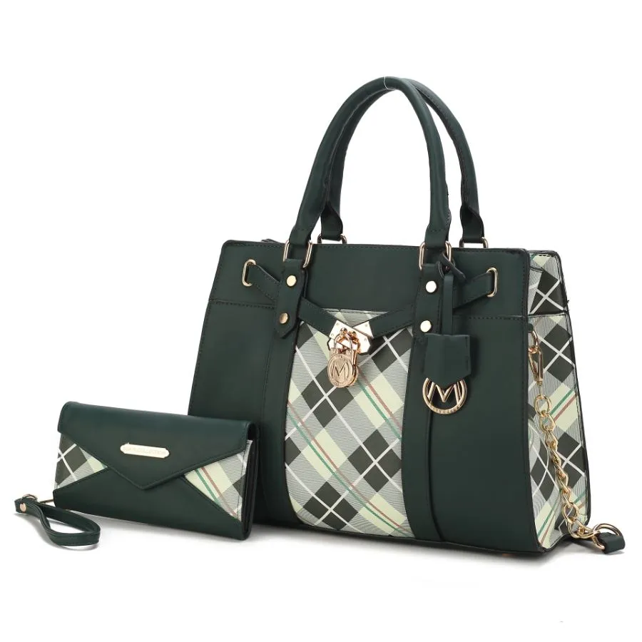 Christine Plaid Vegan Leather Womens Satchel Bag with wallet  6