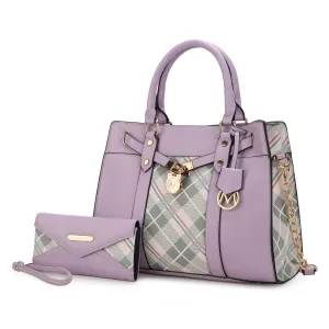 Christine Plaid Vegan Leather Womens Satchel Bag with wallet  6