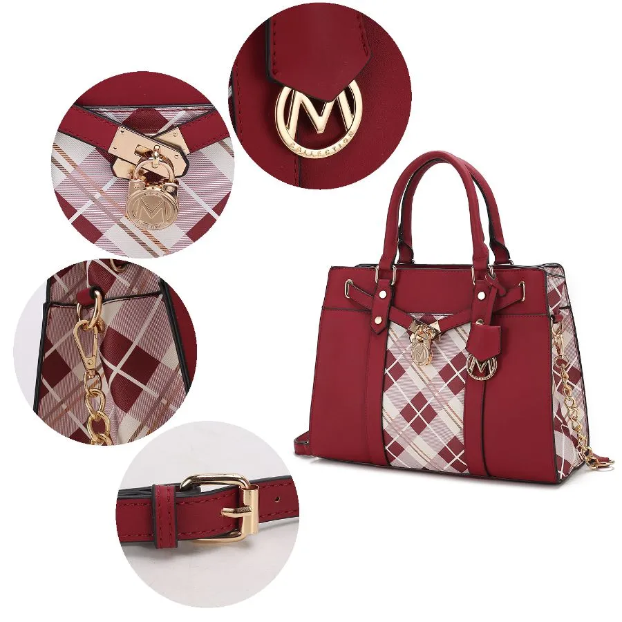 Christine Plaid Vegan Leather Womens Satchel Bag with wallet  6