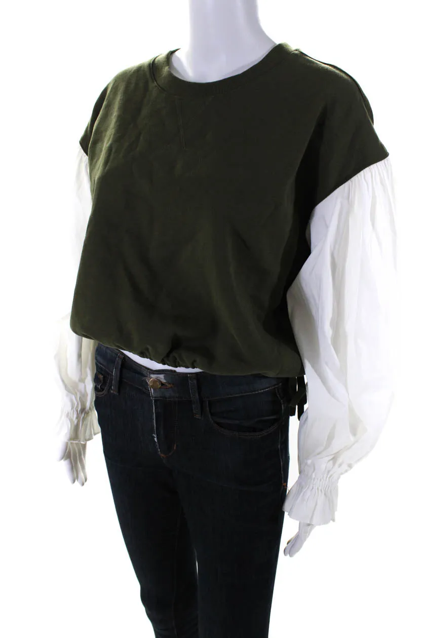 Cinq  Sept Womens Olive Green Cotton Long Sleeve Sweatshirt Blouse Top