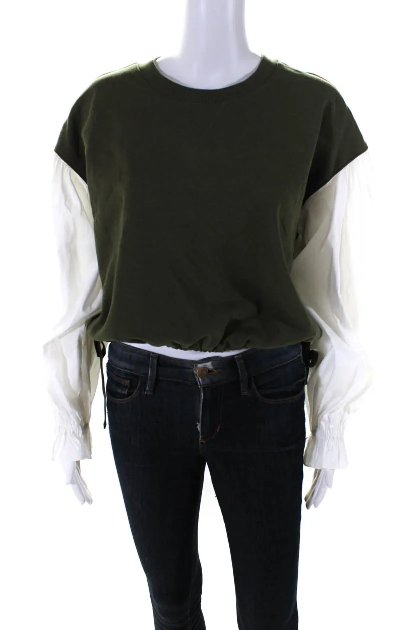 Cinq  Sept Womens Olive Green Cotton Long Sleeve Sweatshirt Blouse Top