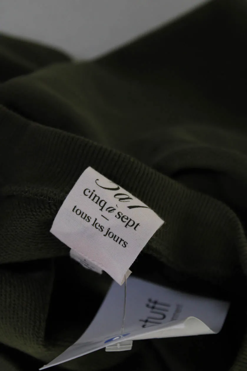 Cinq  Sept Womens Olive Green Cotton Long Sleeve Sweatshirt Blouse Top