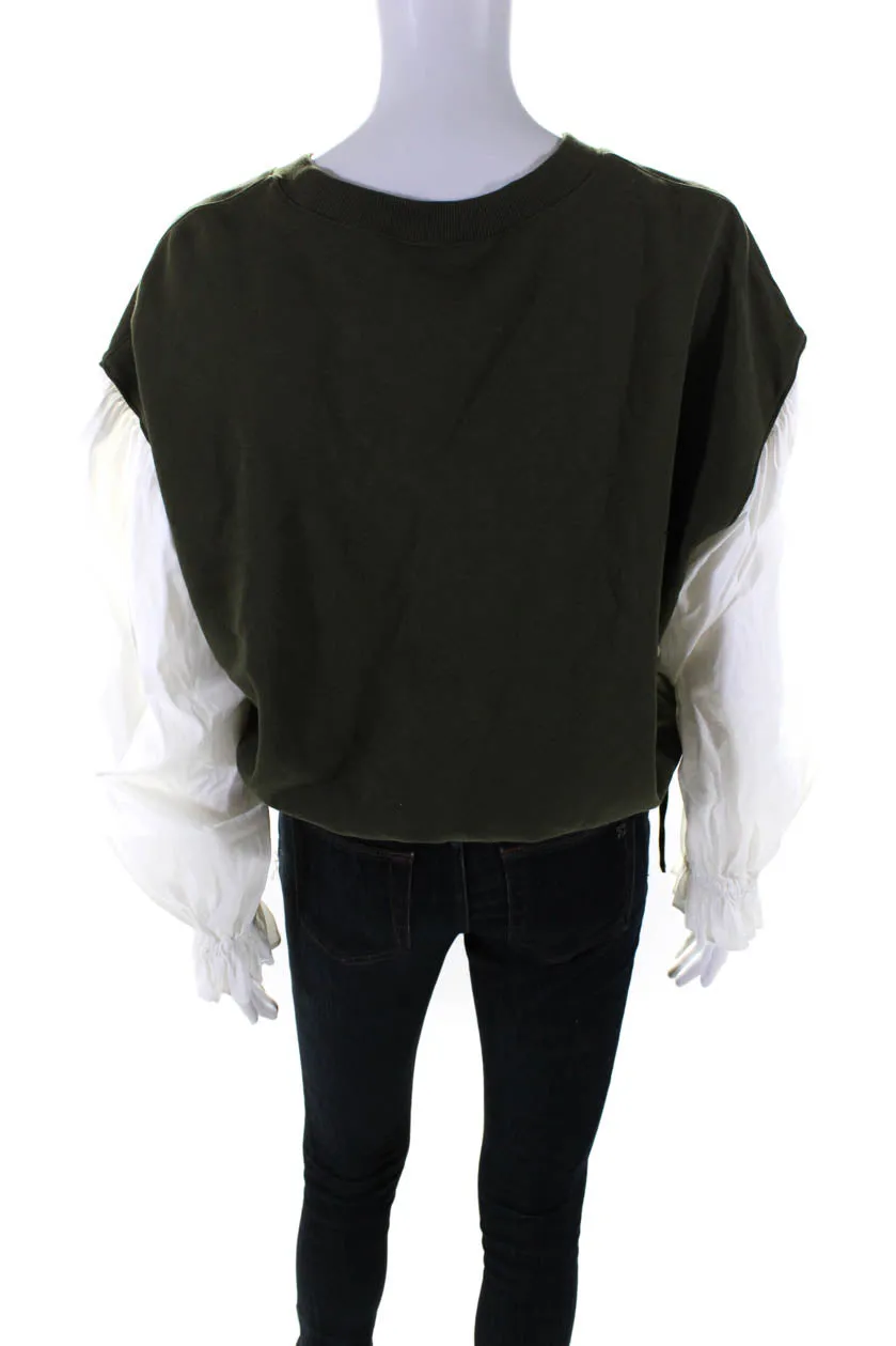 Cinq  Sept Womens Olive Green Cotton Long Sleeve Sweatshirt Blouse Top