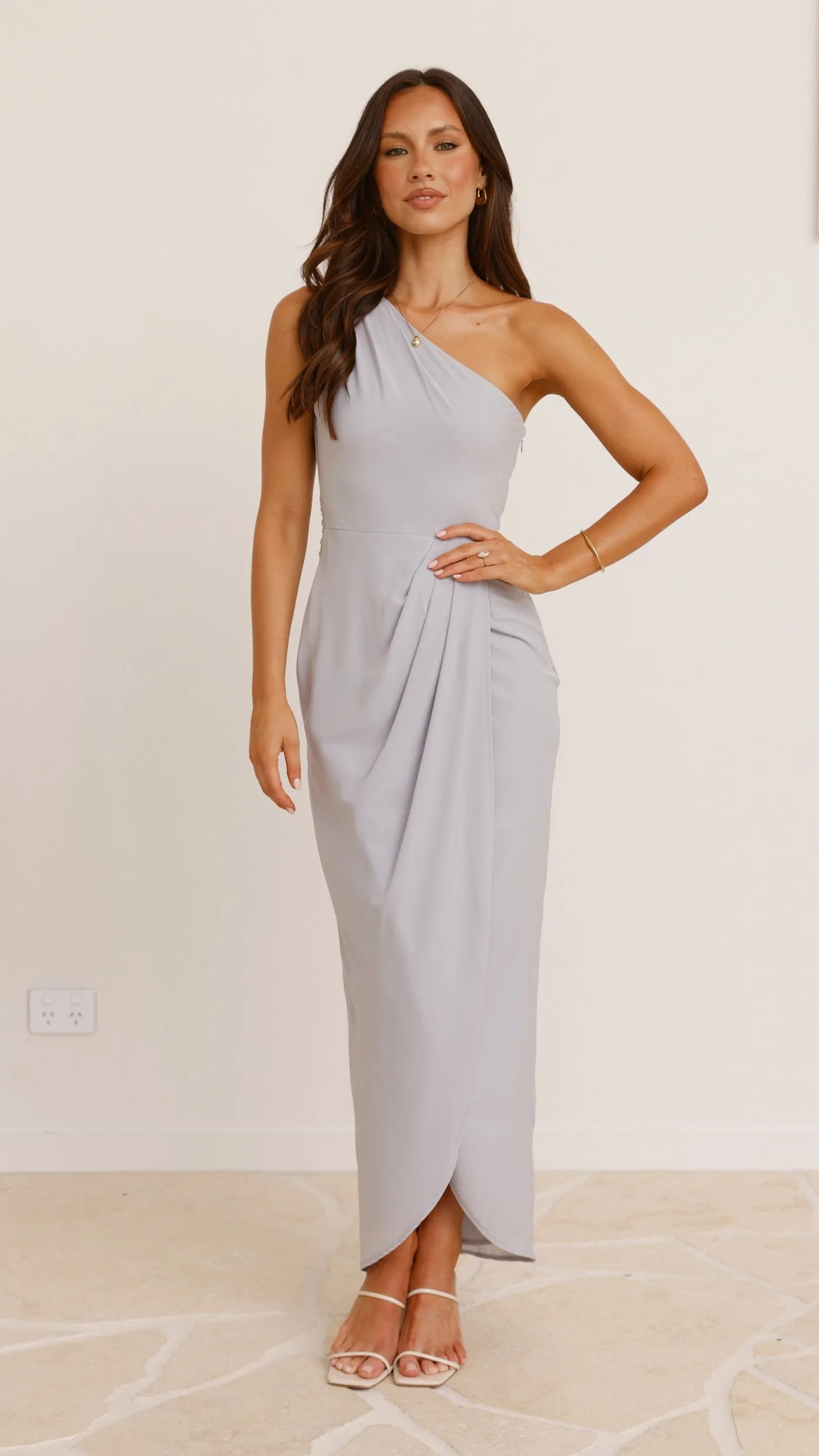 Clara One Shoulder Maxi Dress - Light Grey Billy J