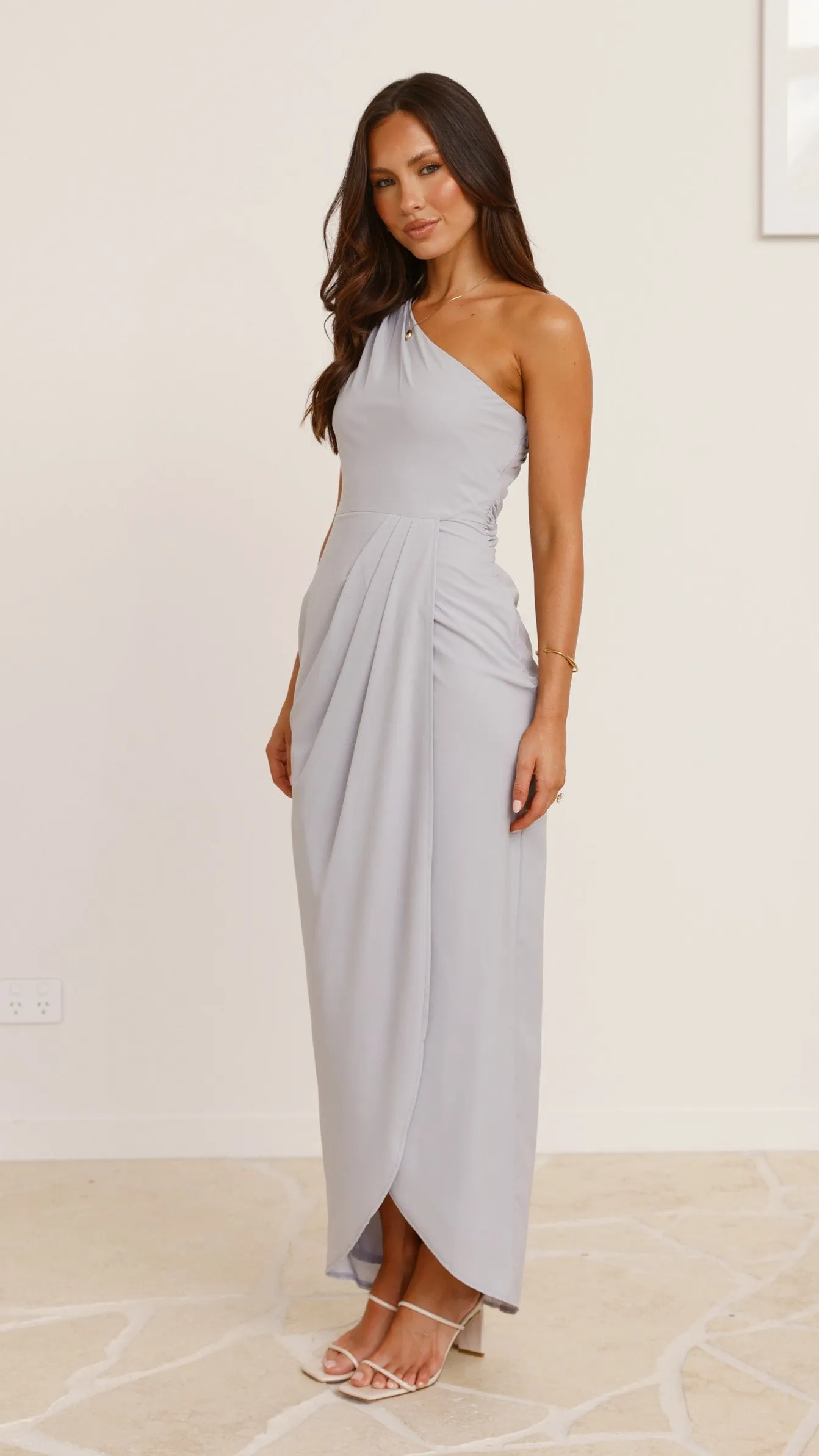 Clara One Shoulder Maxi Dress - Light Grey Billy J