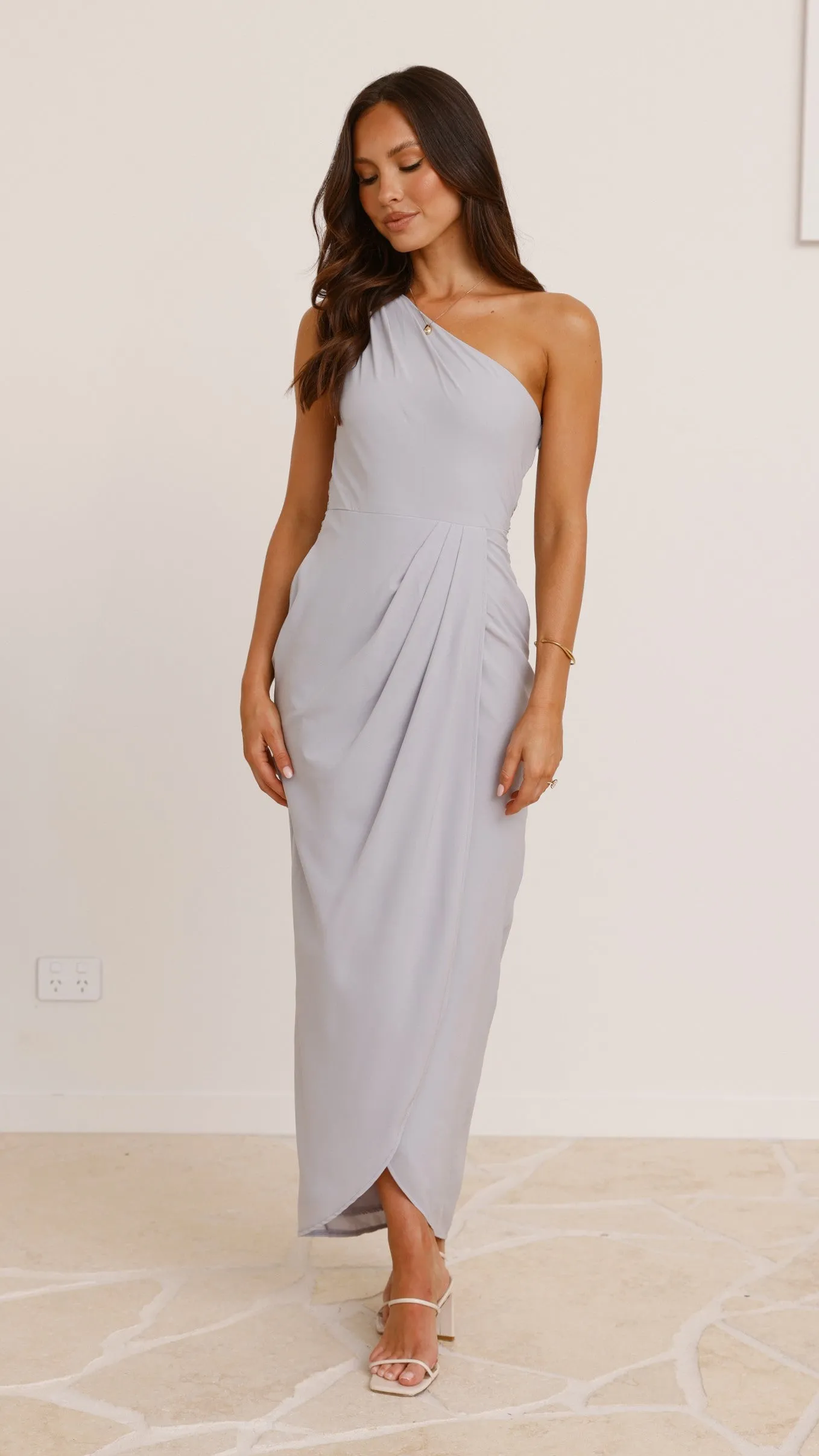 Clara One Shoulder Maxi Dress - Light Grey Billy J
