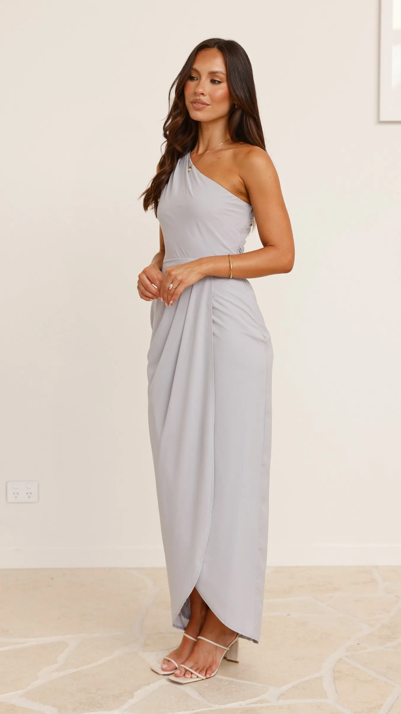 Clara One Shoulder Maxi Dress - Light Grey Billy J