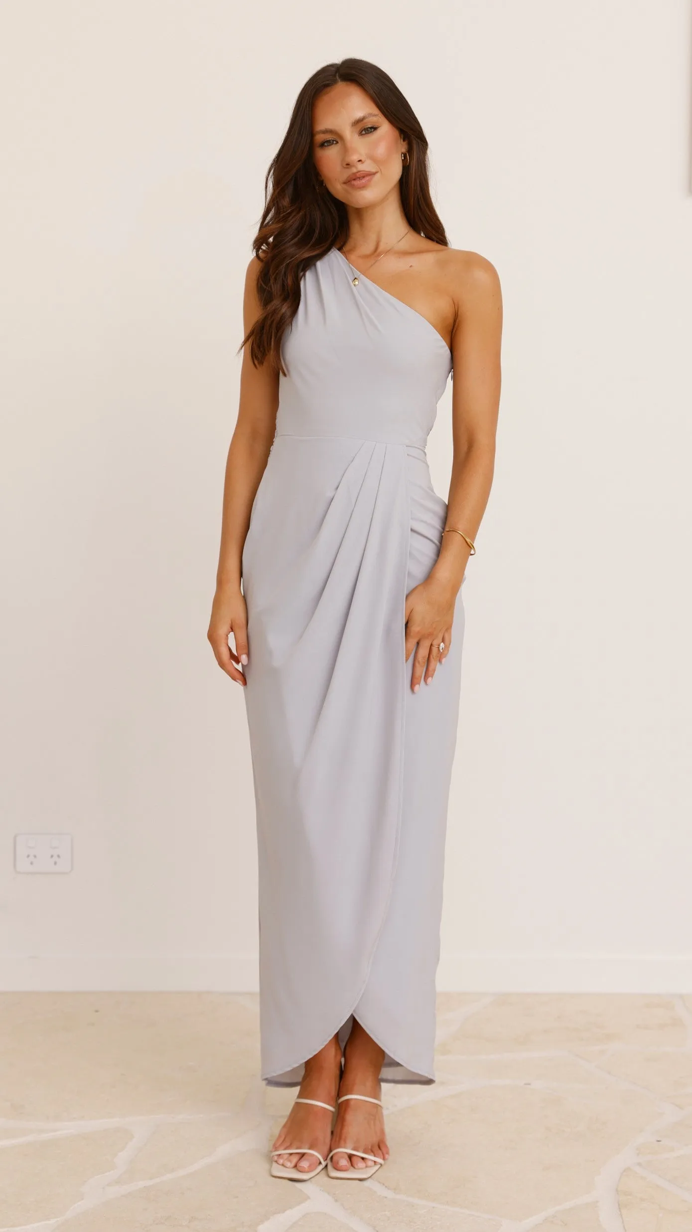 Clara One Shoulder Maxi Dress - Light Grey Billy J