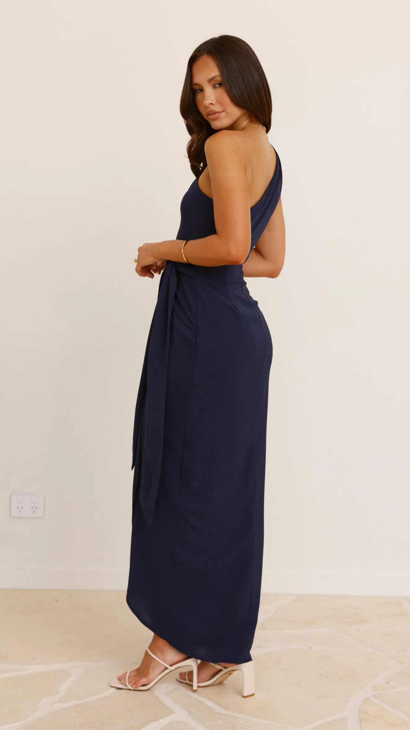 Clara One Shoulder Maxi Dress - Navy Billy J