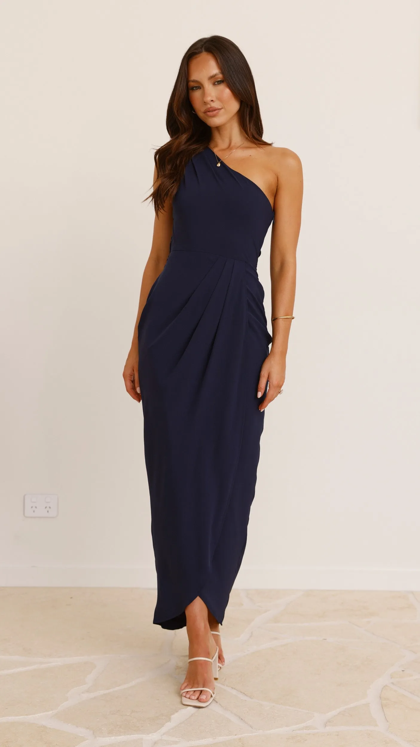 Clara One Shoulder Maxi Dress - Navy Billy J