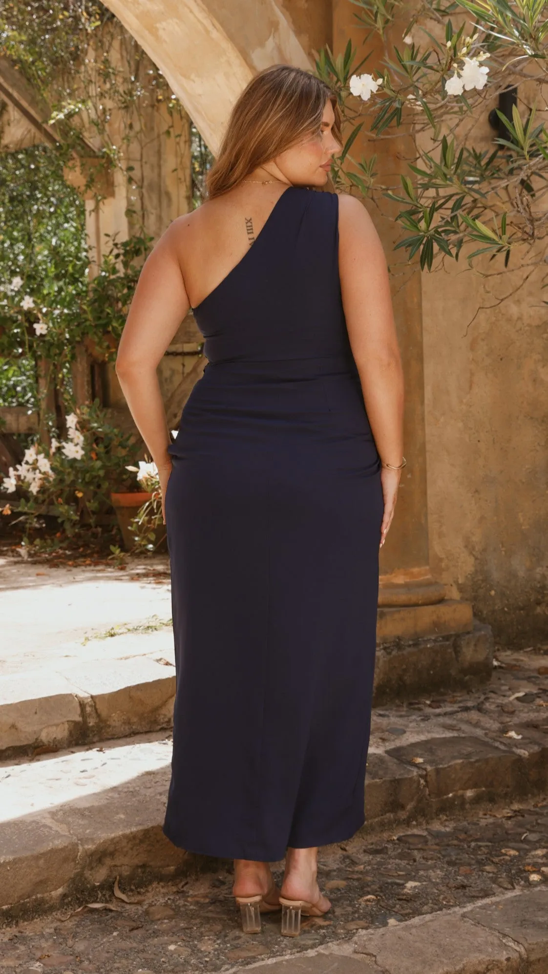 Clara One Shoulder Maxi Dress - Navy Billy J