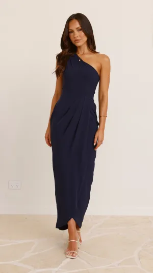 Clara One Shoulder Maxi Dress - Navy Billy J