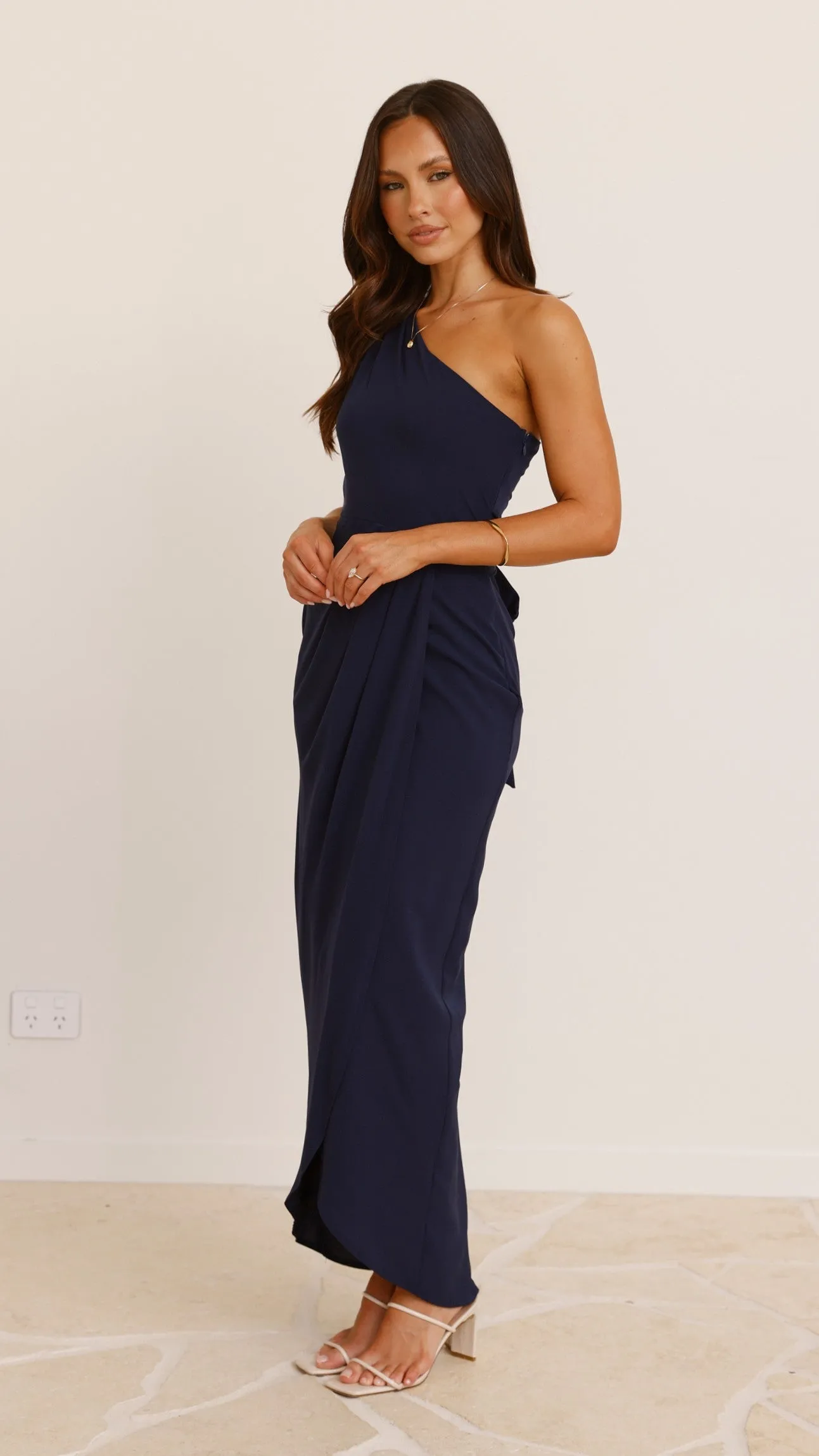Clara One Shoulder Maxi Dress - Navy Billy J