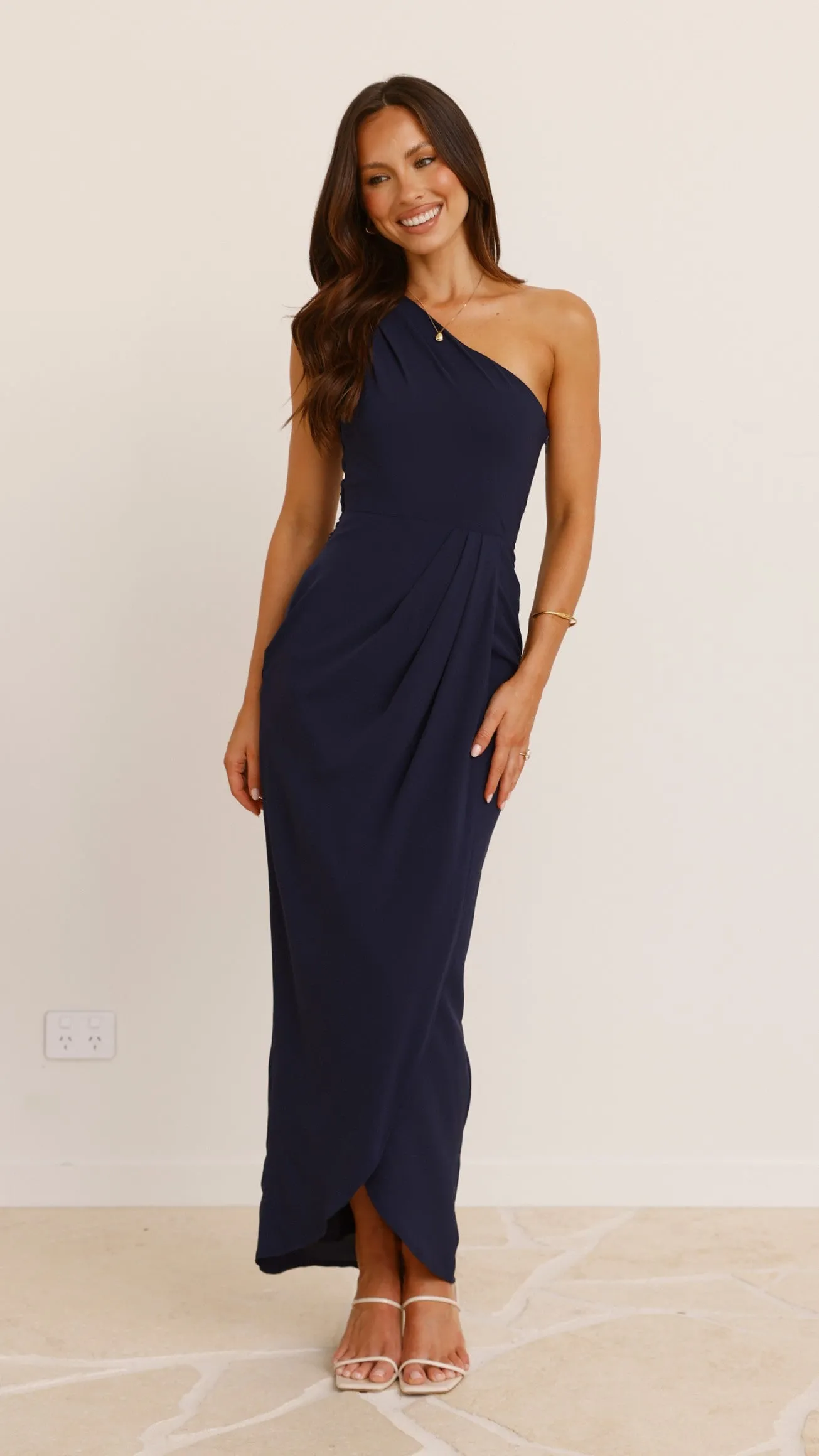 Clara One Shoulder Maxi Dress - Navy Billy J