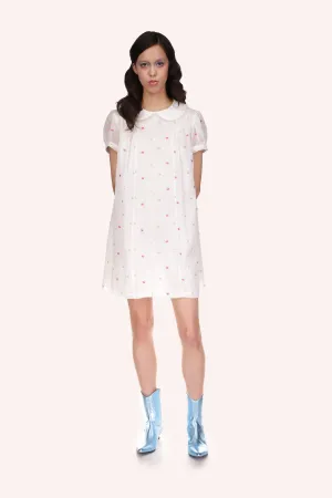 Cluny Lace Trimmed Floral Swiss Dot Babydoll Dress Annasui