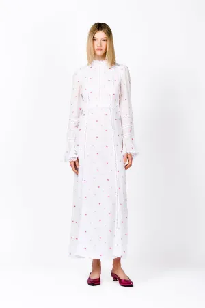 Cluny Lace Trimmed Floral Swiss Dot Maxi Dress Annasui