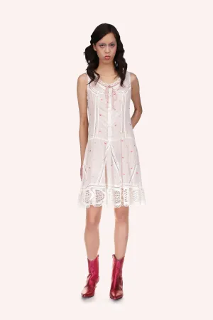 Cluny Lace Trimmed Floral Swiss Dot Slip Dress Annasui
