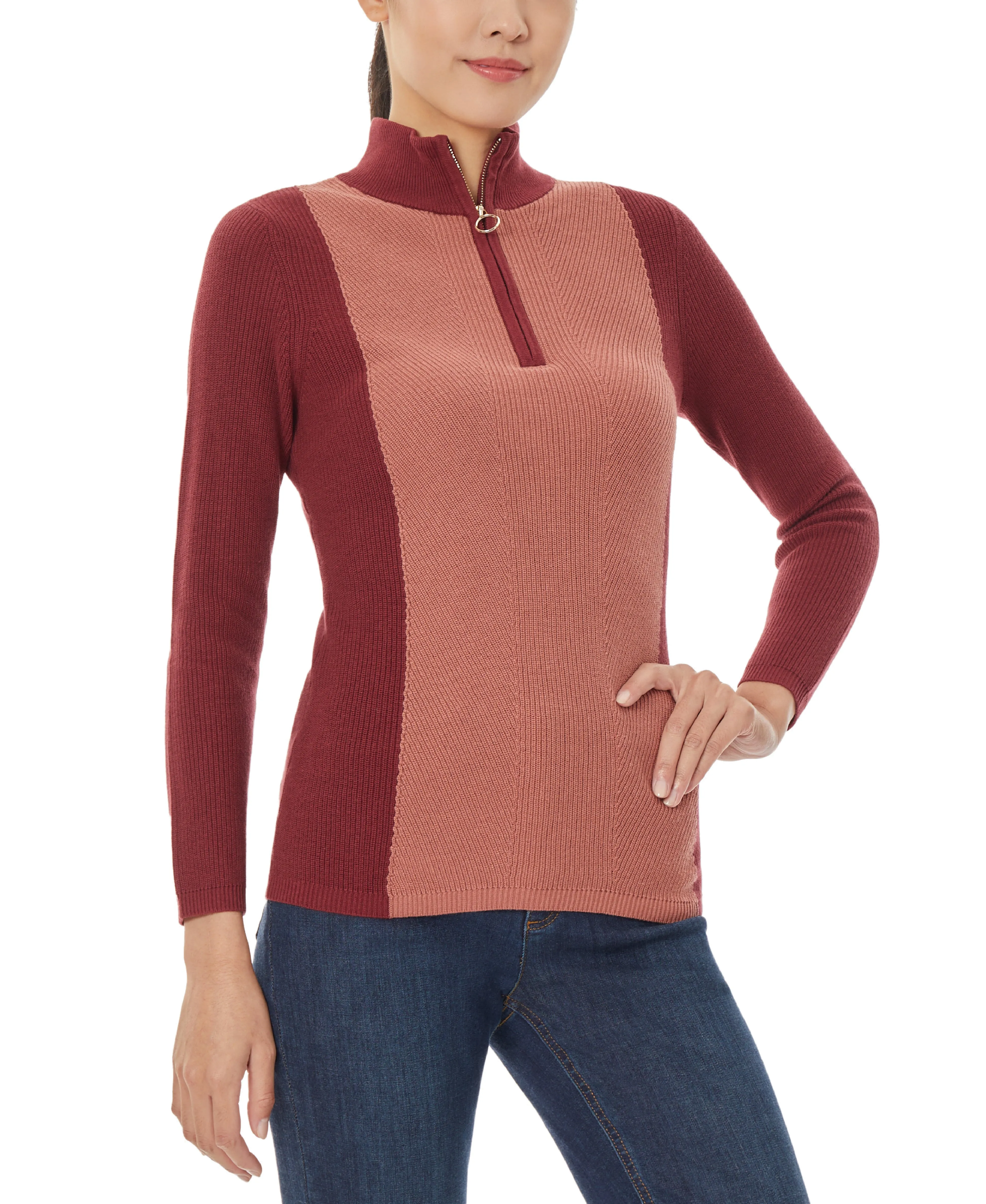 Colorblock Mock Neck Sweater