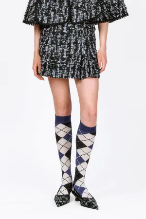 Cornflower Tweed Pleated Mini Skirt Annasui