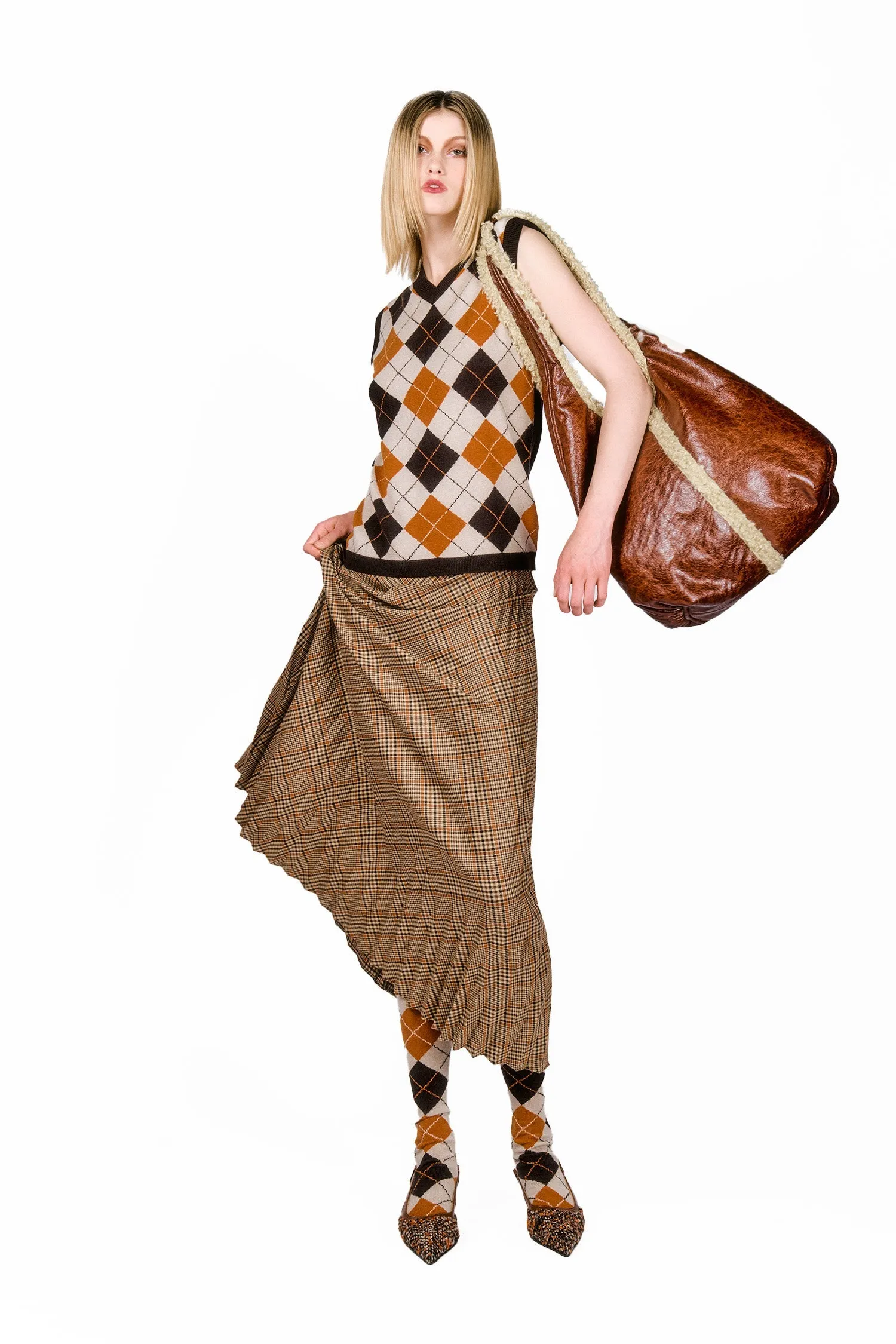 Cotswold Plaid Pleated Maxi Skirt Annasui