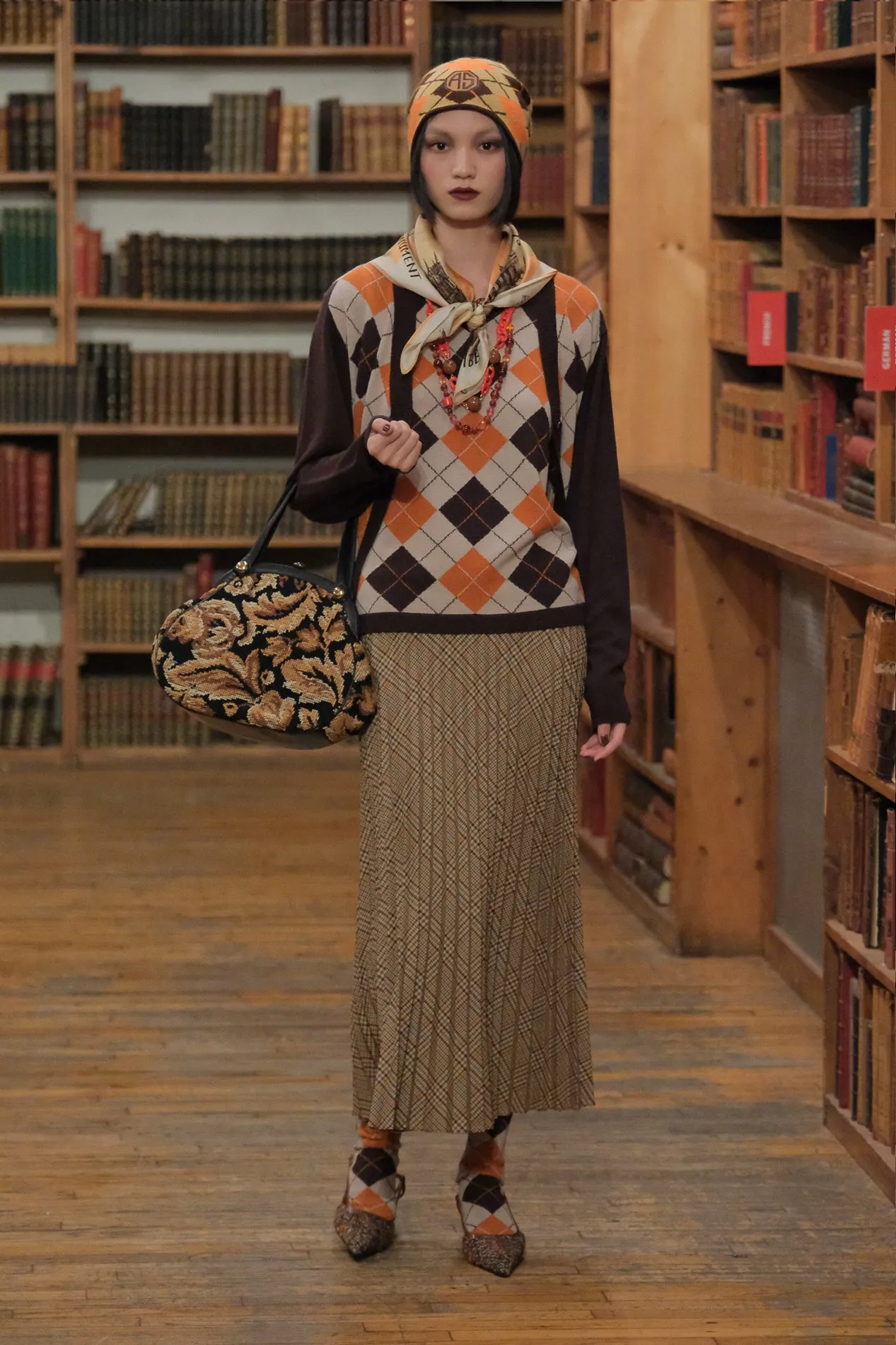 Cotswold Plaid Pleated Maxi Skirt Annasui