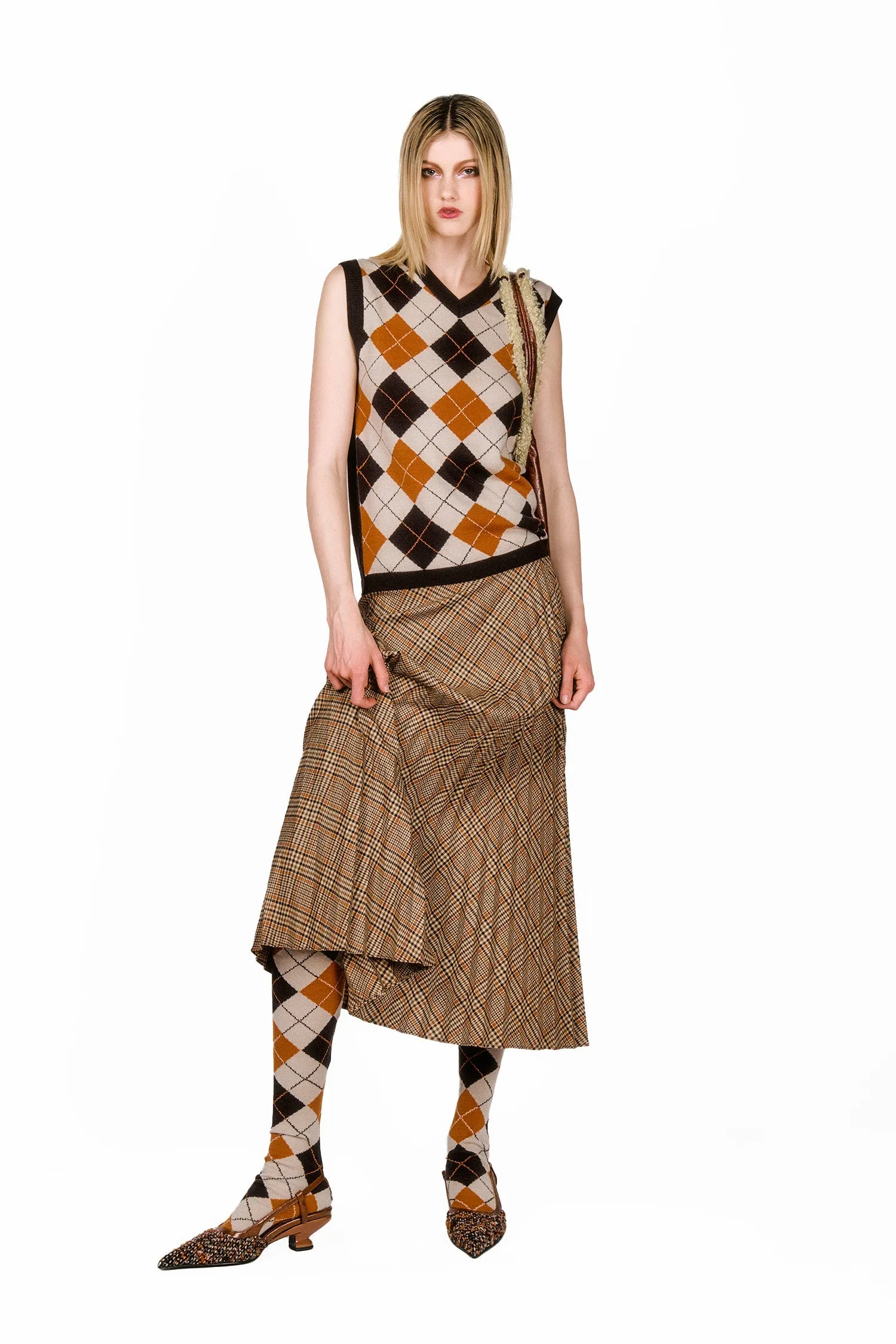 Cotswold Plaid Pleated Maxi Skirt Annasui