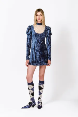 Crushed Velvet Cream Lace Mini Dress Annasui