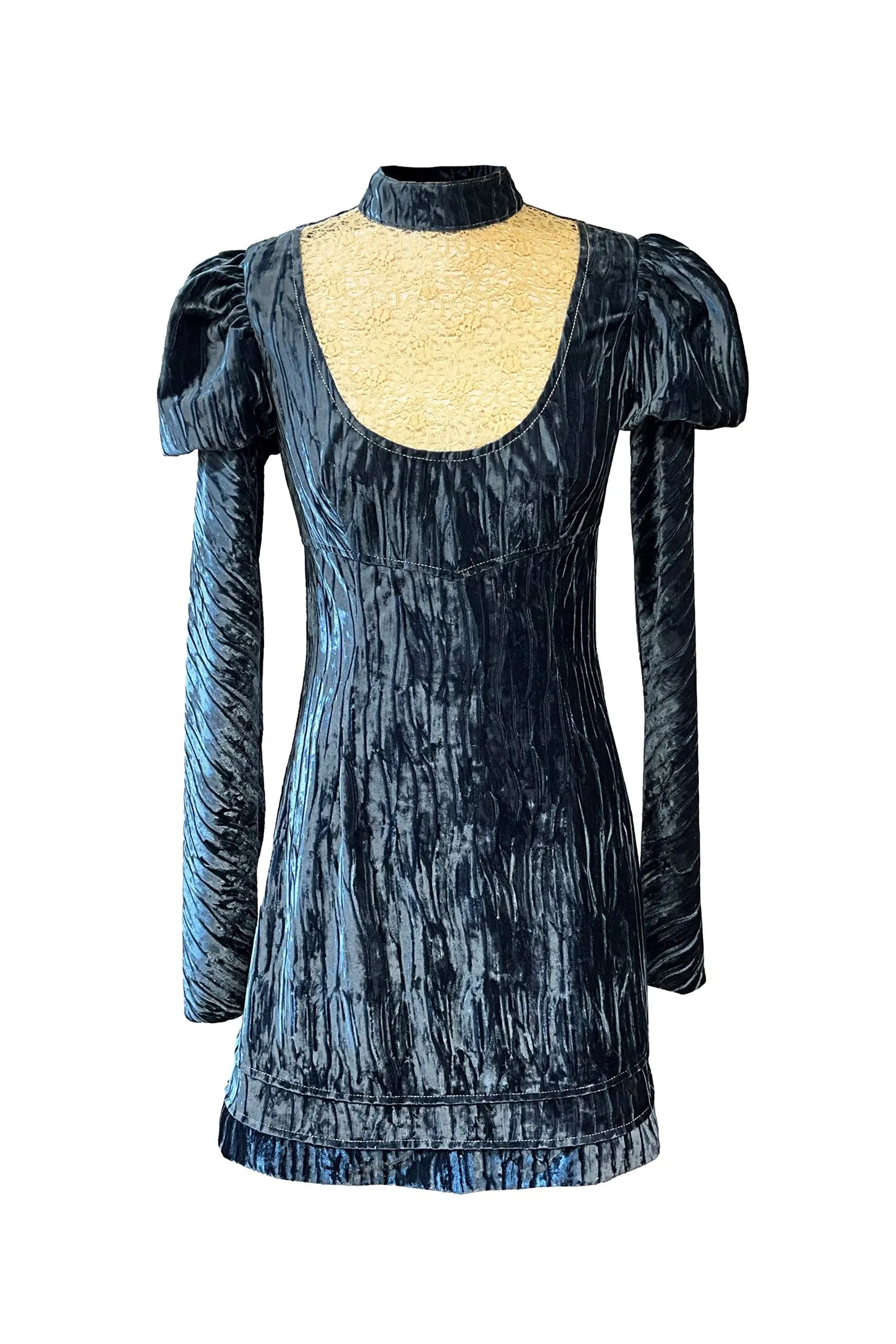 Crushed Velvet Cream Lace Mini Dress Annasui