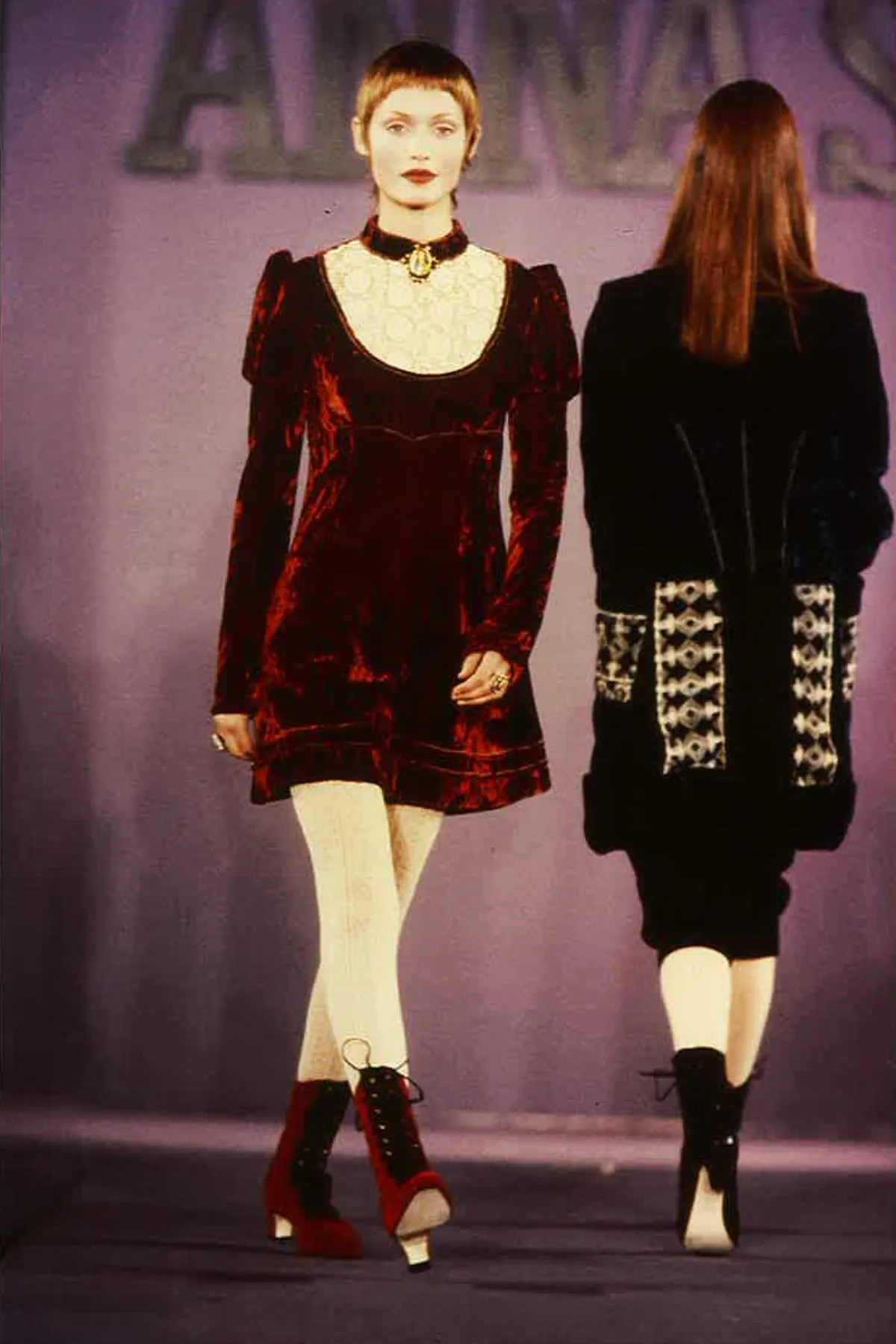 Crushed Velvet Cream Lace Mini Dress Annasui