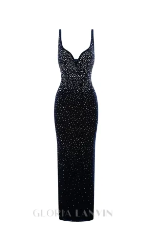 Crystal Velvet Singlet maxi dress in midnight black Gloria Lanvin