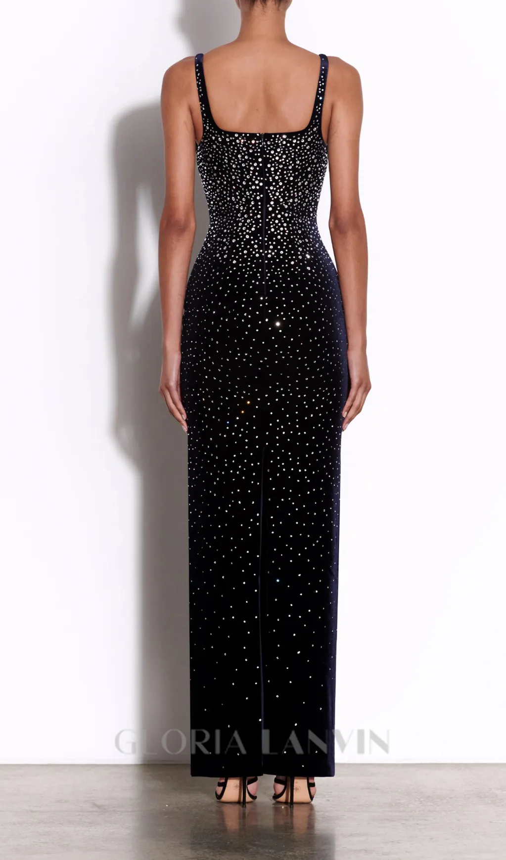 Crystal Velvet Singlet maxi dress in midnight black Gloria Lanvin