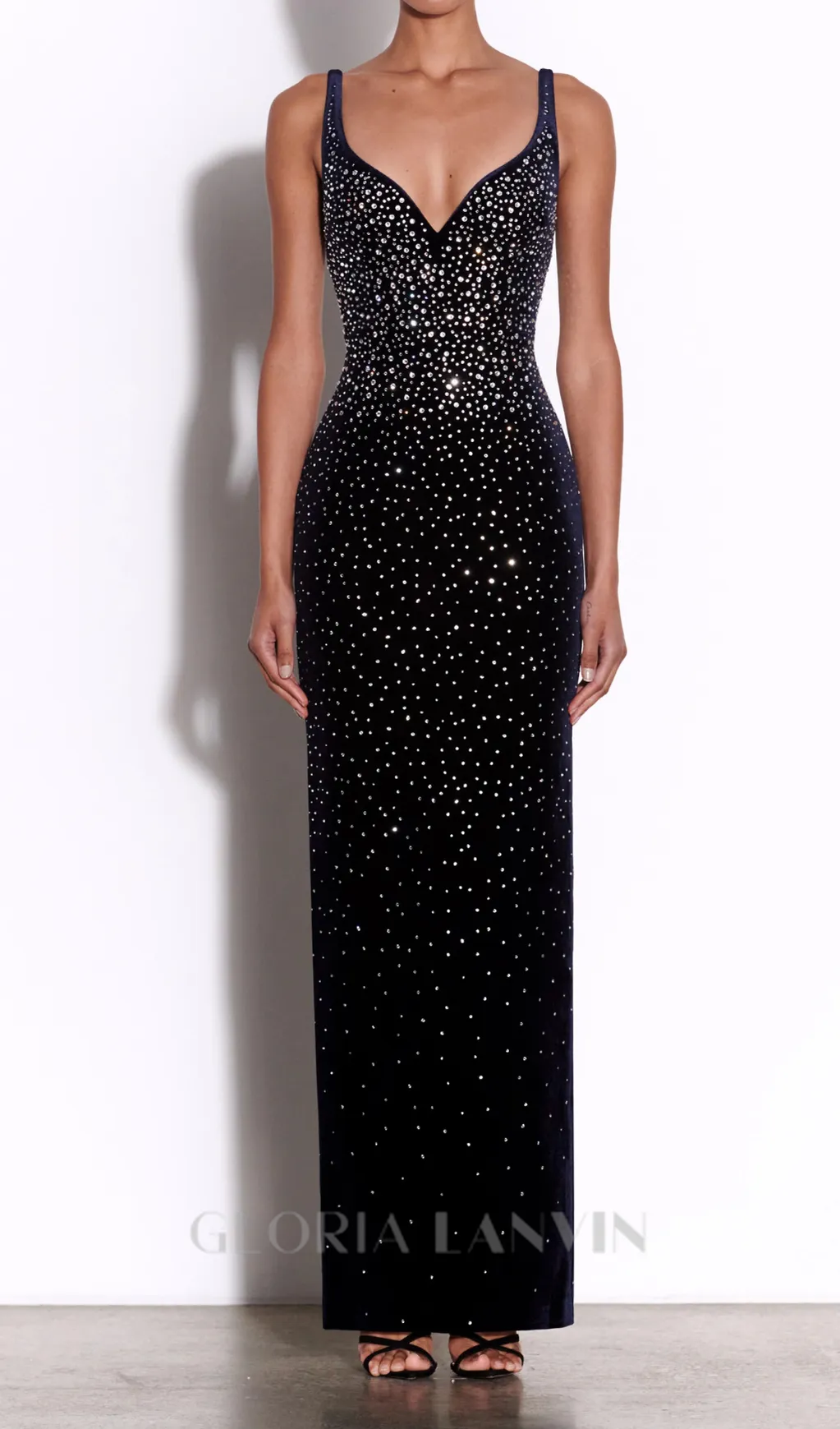 Crystal Velvet Singlet maxi dress in midnight black Gloria Lanvin