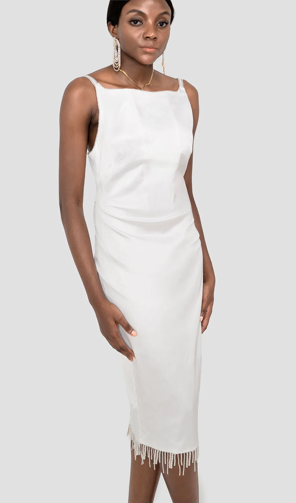 CRYSTALLISED MIDI DRESS IN IVORY Gloria Lanvin