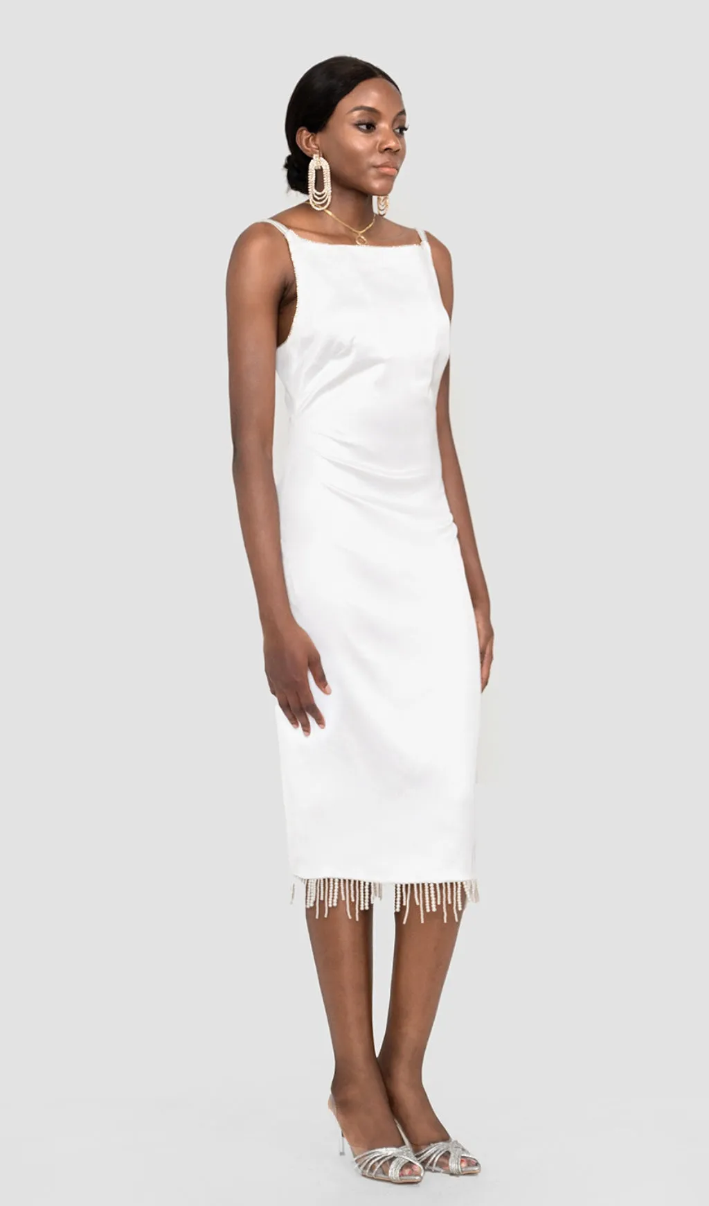 CRYSTALLISED MIDI DRESS IN IVORY Gloria Lanvin