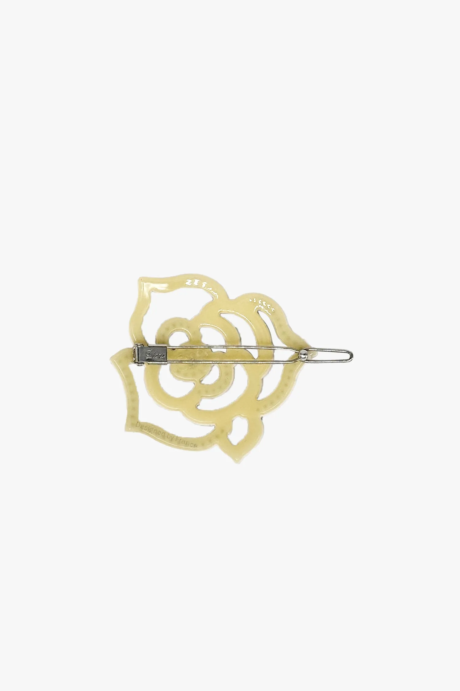 Cutout Crystal Embroidered Rose Side Barrette-Black Annasui